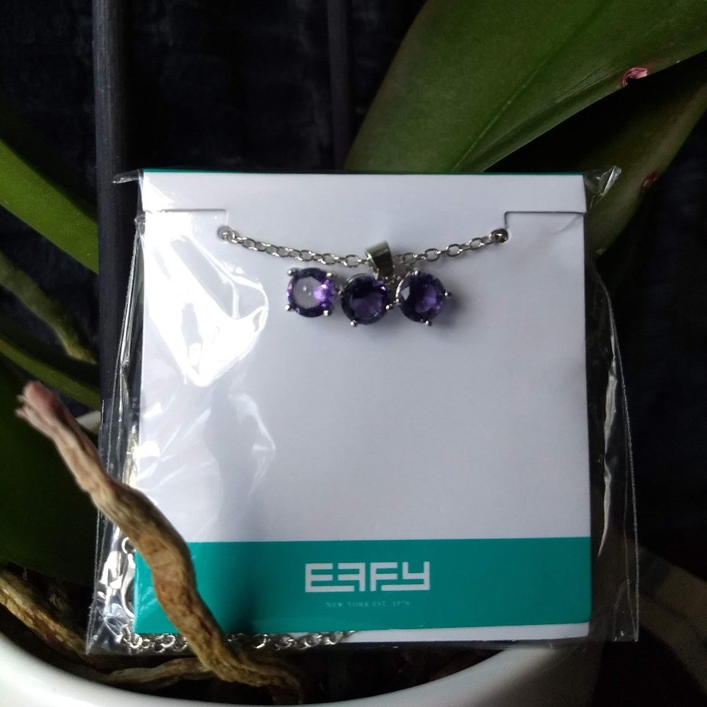 Effy purple crystal stud earrings pendant set NWT